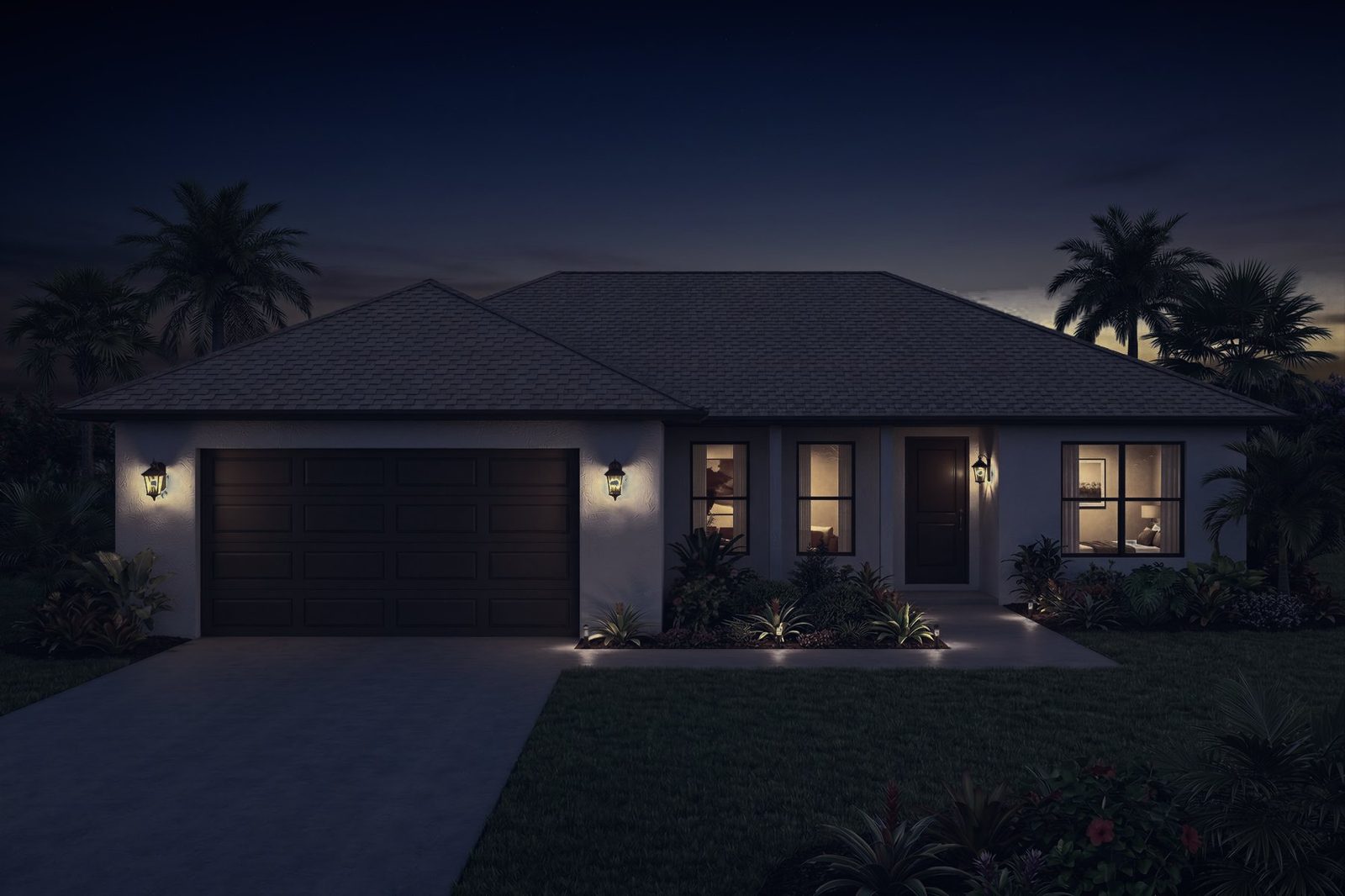 single-story suburban home before lighting