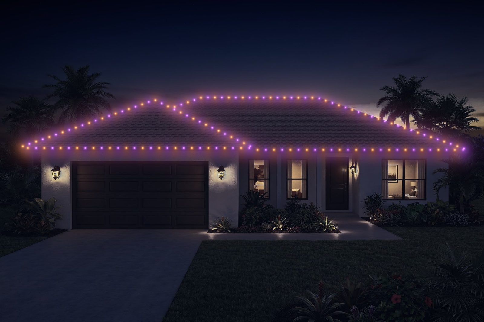 single-story suburban home after lighting